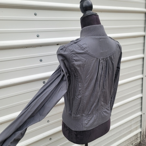 Miley Cyrus Max Azria Juniors Sz L Jacket Zip Lightweight Casual Gray Pockets - Picture 2 of 10
